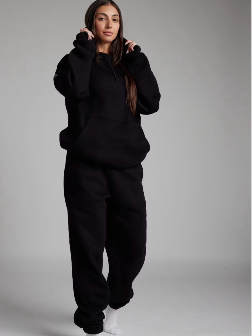 Women's Black Fleece Jogger Pants - Relaxed Track Style